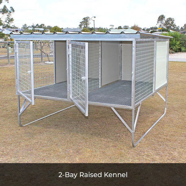 2-Bay Raised Kennel and Insulated Dog House Bundle
