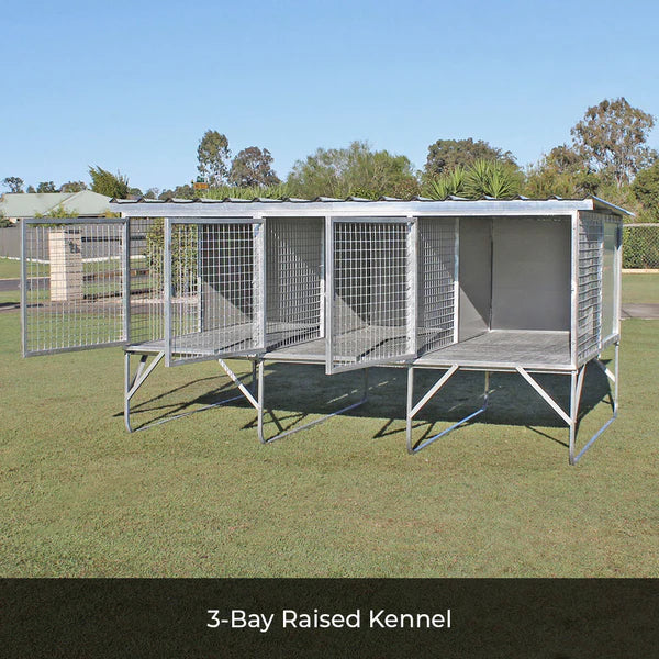 3-Bay Raised Kennel and Insulated Dog House Bundle